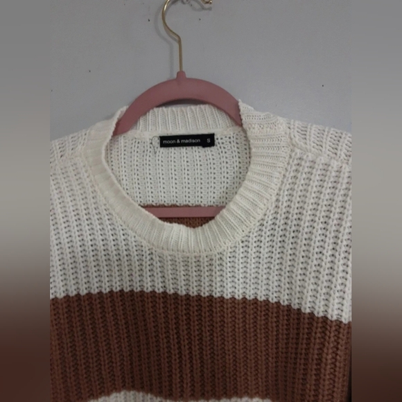 Striped Women's Sweater - White, Brown, and Blue - Picture 3 of 5